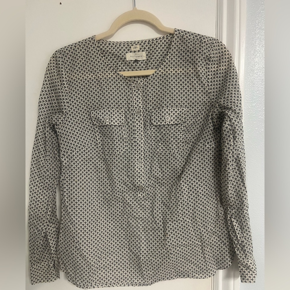 LOFT Black and White Patterned Blouse